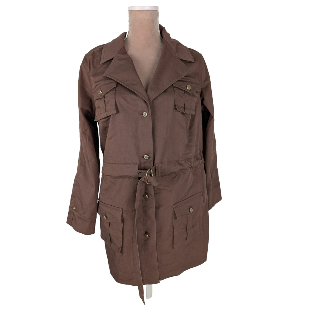St. John Sport Utility Jacket Trench Chocolate Brown Safari Sz L Classic Preppy